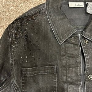 Chico’s platinum black denim jeans jacket